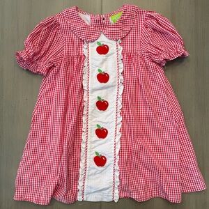 Red Gingham Dress with Apple Appliqué Classic Whimsy 4t GUC